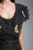 Oaxacan Mexican fiesta dress black floral embroidered lace pintuck handkerchief hem vintage 70s LARGE L