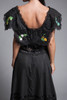 Oaxacan Mexican fiesta dress black floral embroidered lace pintuck handkerchief hem vintage 70s LARGE L