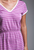t shirt dress casual comfort v neck purple white stripes vintage 80s SMALL MEDIUM S M