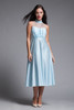cage halter midi dress matching jacket set ruffles slinky knit light blue vintage 70s SMALL S