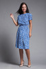 secretary dress blue white short doll sleeves vintage 80s SMALL MEDIUM S M