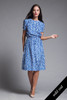 secretary dress blue white short doll sleeves vintage 80s SMALL MEDIUM S M