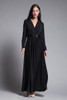 maxi dress black knit sequined long sleeves v neck gathered front vintage 70s MEDIUM LARGE M L