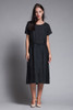 dupioni black silk dress short sleeves loop trim bow front vintage 50s LARGE L
