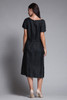 dupioni black silk dress short sleeves loop trim bow front vintage 50s LARGE L