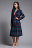 pleated skirt suit plaid wool midi jacket matching set slim fit blue red SMALL S