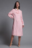 pink linen bow dress Peter Pan collar petal applique long sleeves vintage 60s LARGE L