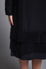 black pleated dress long sleeves sheer flowy vintage 80s MEDIUM M
