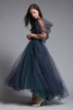 vintage 40s 50s evening gown tulle prom cupcake dress strapless sweetheart princess navy blue green rhinestones matching shawl wrap SMALL S