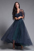 vintage 40s 50s evening gown tulle prom cupcake dress strapless sweetheart princess navy blue green rhinestones matching shawl wrap SMALL S