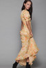 floral maxi dress short doll sleeves empire waist yellow orange vintage 70s SMALL S