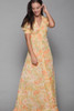 floral maxi dress short doll sleeves empire waist yellow orange vintage 70s SMALL S
