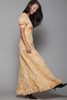 floral maxi dress short doll sleeves empire waist yellow orange vintage 70s SMALL S