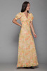 floral maxi dress short doll sleeves empire waist yellow orange vintage 70s SMALL S