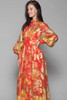metallic maxi dress red gold lurex floral sheer balloon sleeves high neck vintage 70s SMALL S
