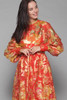 metallic maxi dress red gold lurex floral sheer balloon sleeves high neck vintage 70s SMALL S