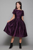 50s cocktail dress eggplant purple satin new look fit and flare pleated vintage XS extra small 
