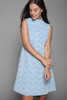 MOD sleeveless mini dress blue white chevron print belted vintage 60s MEDIUM M