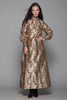 evening gown maxi dress bubble sleeves brown gold metallic paisley brocade vintage 70s LARGE L