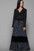 ruffled maxi dress black floral velvet belted long sleeves vintage 70s MEDIUM M
