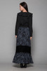 ruffled maxi dress black floral velvet belted long sleeves vintage 70s MEDIUM M