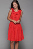 pleated dress ruffled collar red textured drop waist sleeveless vintage 80s S M SMALL MEDIUM