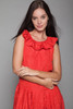 pleated dress ruffled collar red textured drop waist sleeveless vintage 80s S M SMALL MEDIUM