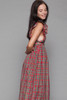 ruffled apron pinafore maxi midi dress red tartan plaid taffeta vintage 70s XXS Tiny Petite Teen