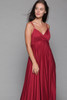 slinky pleated maxi dress empire waist burgundy red double straps vintage 70s SMALL S