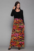maxi dress cotton velvet black red floral long sleeves vintage 70s MEDIUM M