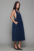 pinafore corduroy dress midi navy blue gold buttons vintage 80s MEDIUM M