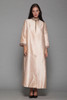 shantung silk evening long duster coat peach beige beaded vintage 60s L XL LARGE EXTRA LARGE