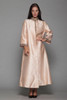 shantung silk evening long duster coat peach beige beaded vintage 60s L XL LARGE EXTRA LARGE