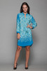 bird print silk dress belted long sleeves blue Amanda Uprichard SMALL S