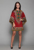 dashiki mini dress burgundy red cotton long angel sleeves vintage 70s S M SMALL MEDIUM