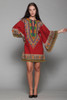 dashiki mini dress burgundy red cotton long angel sleeves vintage 70s S M SMALL MEDIUM