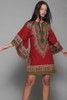 dashiki mini dress burgundy red cotton long angel sleeves vintage 70s S M SMALL MEDIUM