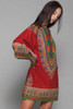 dashiki mini dress burgundy red cotton long angel sleeves vintage 70s S M SMALL MEDIUM