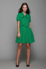ascot bow mini shirtwaist dress doll sleeves green printed retro SMALL MEDIUM S M
