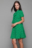 ascot bow mini shirtwaist dress doll sleeves green printed retro SMALL MEDIUM S M