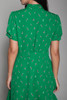 ascot bow mini shirtwaist dress doll sleeves green printed retro SMALL MEDIUM S M