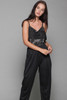 metallic jumpsuit black tuxedo tank slinky knit vintage 80s LARGE L