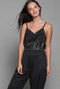 metallic jumpsuit black tuxedo tank slinky knit vintage 80s LARGE L