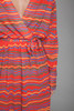 belted faux wrap dress red wavy stripes jersey knit deep plunging v vintage 70s LARGE L