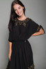 black boho dress gold embroidery slinky ONE SIZE S M L vintage 70s