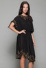 black boho dress gold embroidery slinky ONE SIZE S M L vintage 70s