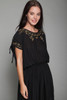 black boho dress gold embroidery slinky ONE SIZE S M L vintage 70s