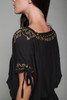 black boho dress gold embroidery slinky ONE SIZE S M L vintage 70s