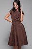 1950s fit and flare pleated dress chocolate brown cocktail v back vintage 50s XS EXTRA SMALL