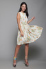 floral cotton pleated day dress cream orange sleeveless vintage 60s SMALL S 